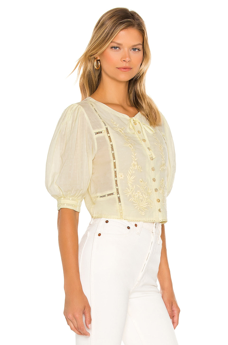 Brielle Embroidered Top in MELLOW YELLOW
