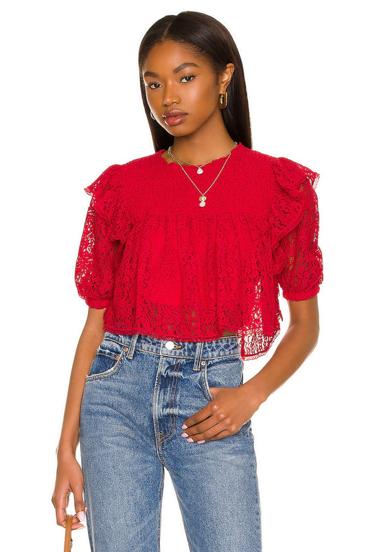 Ashley Lace Top in CHERRY RED