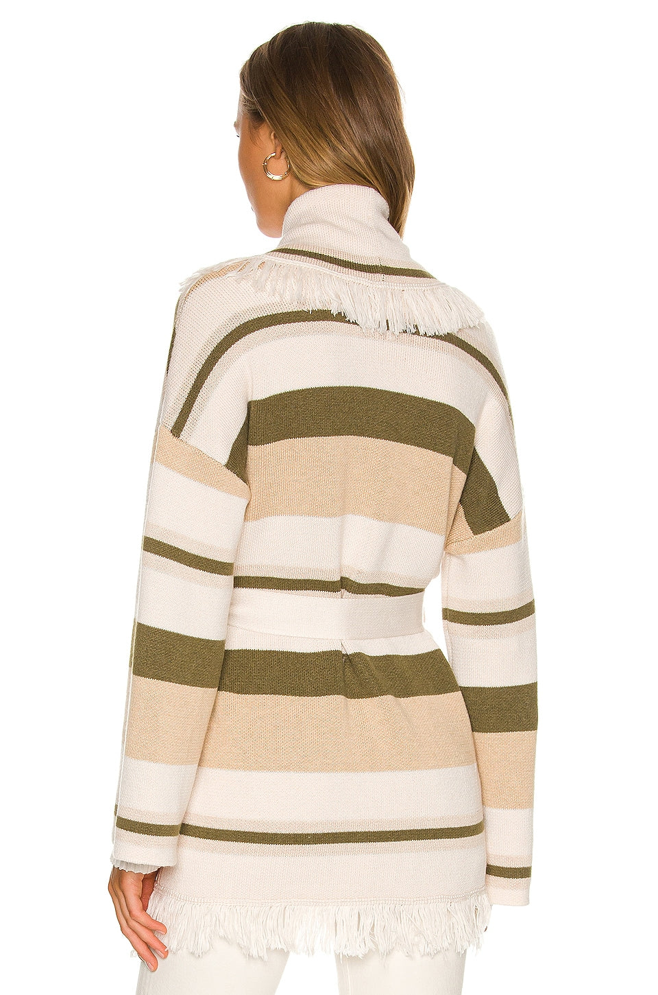 Atlas Blanket Stripe Fringe Cardigan in NEUTRAL STRIPE