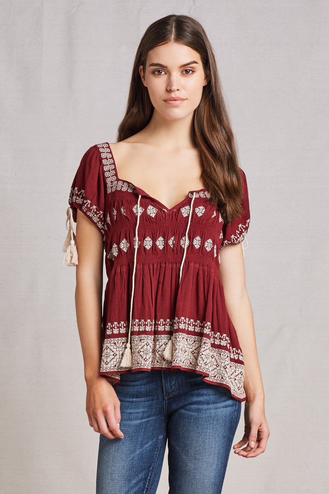 Benny Peasant Top in MULLED WINE