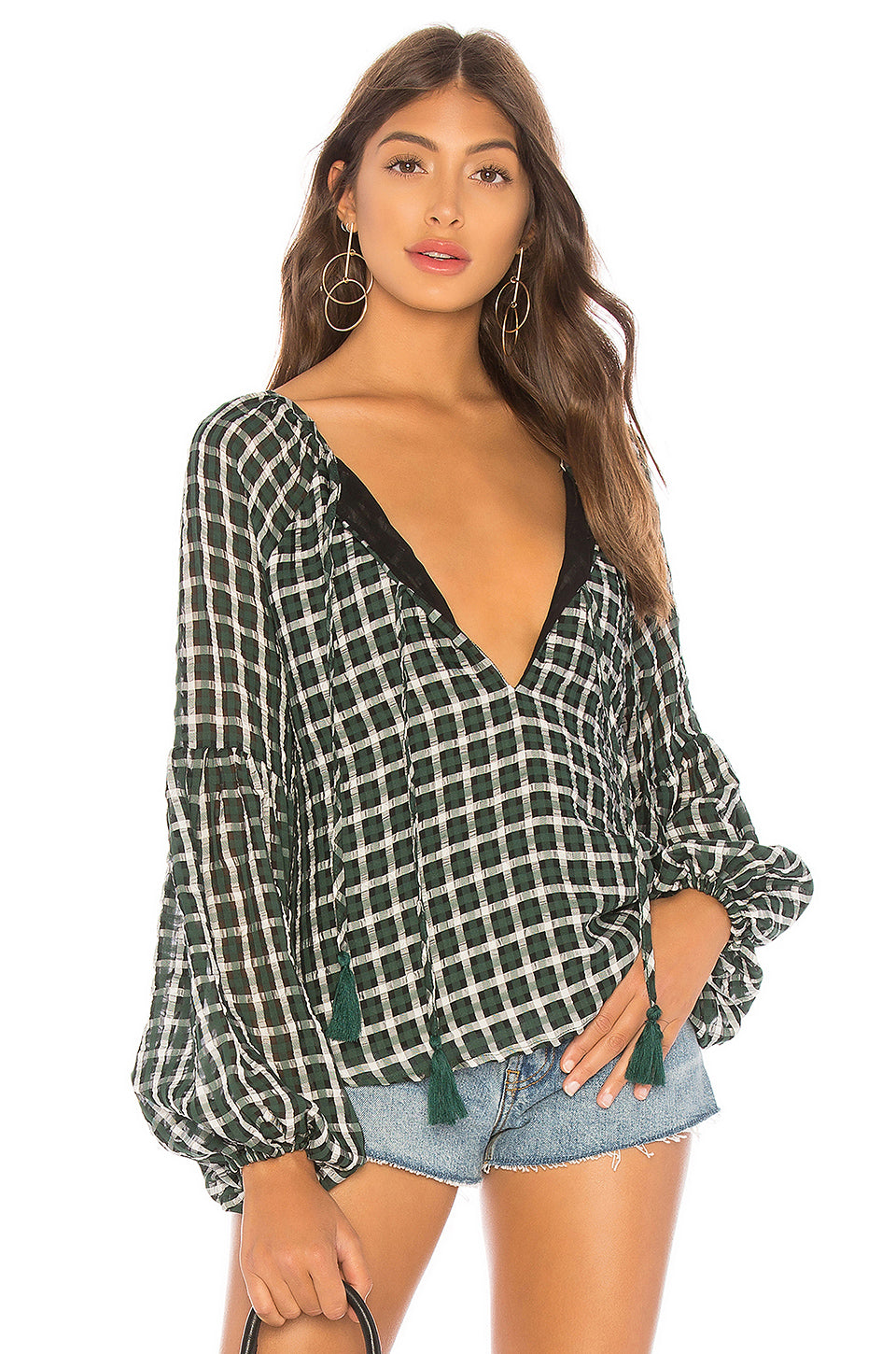 Beth Top in GREEN PLAID