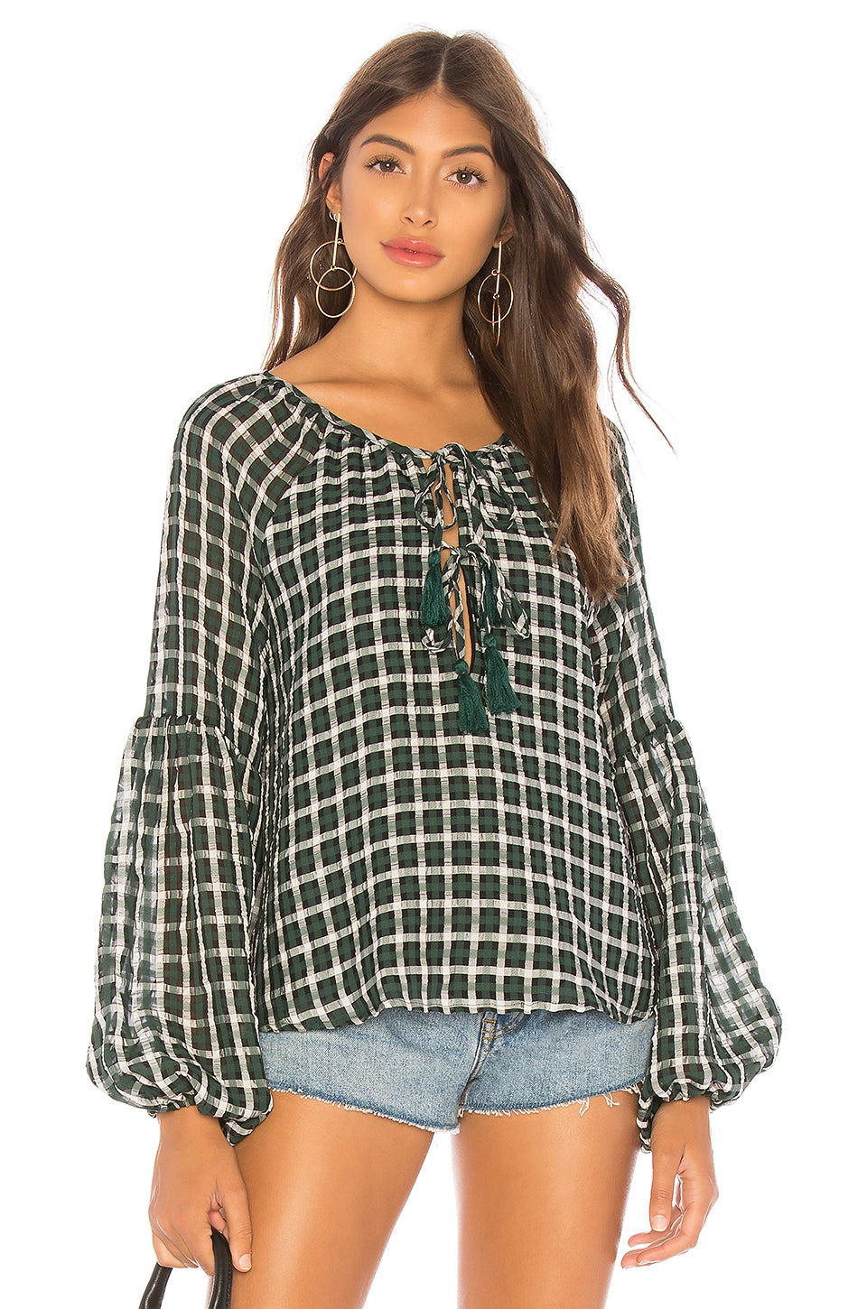 Beth Top in GREEN PLAID