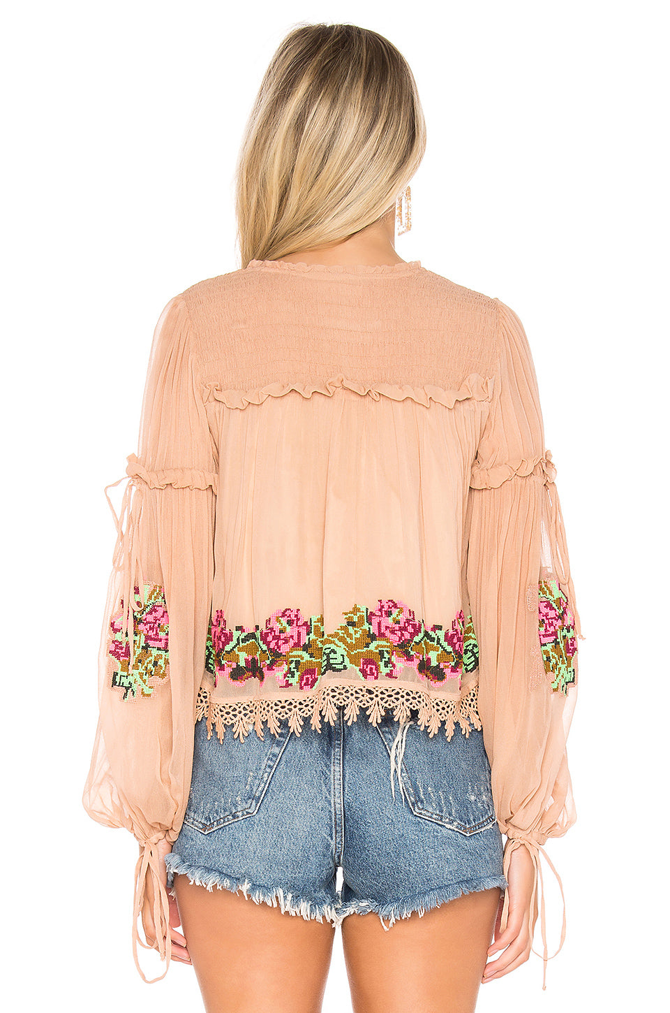 Lottie Embroidered Top in NUDE