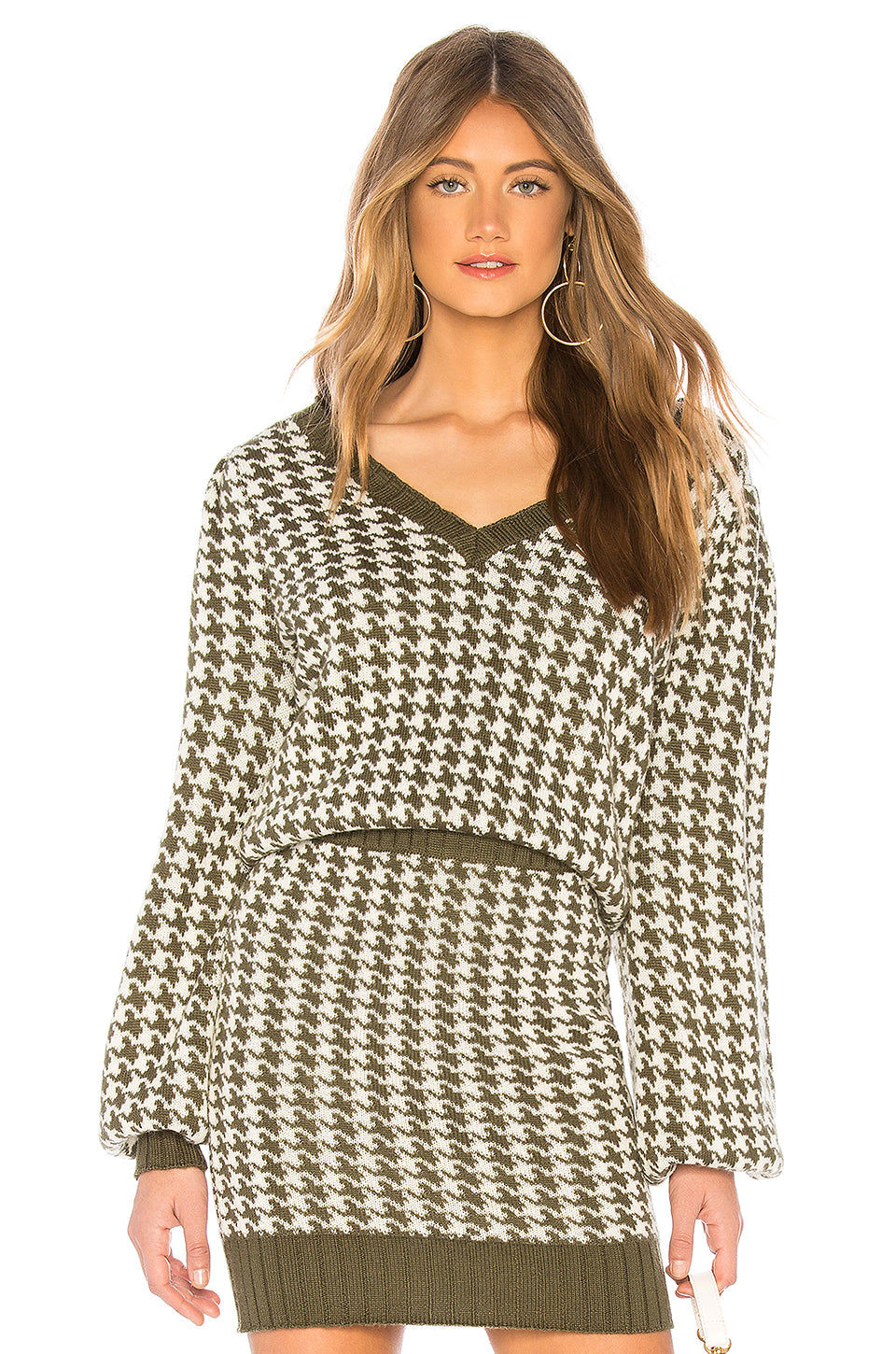 Marci Sweater in OLIVE HOUNDSTOOTH