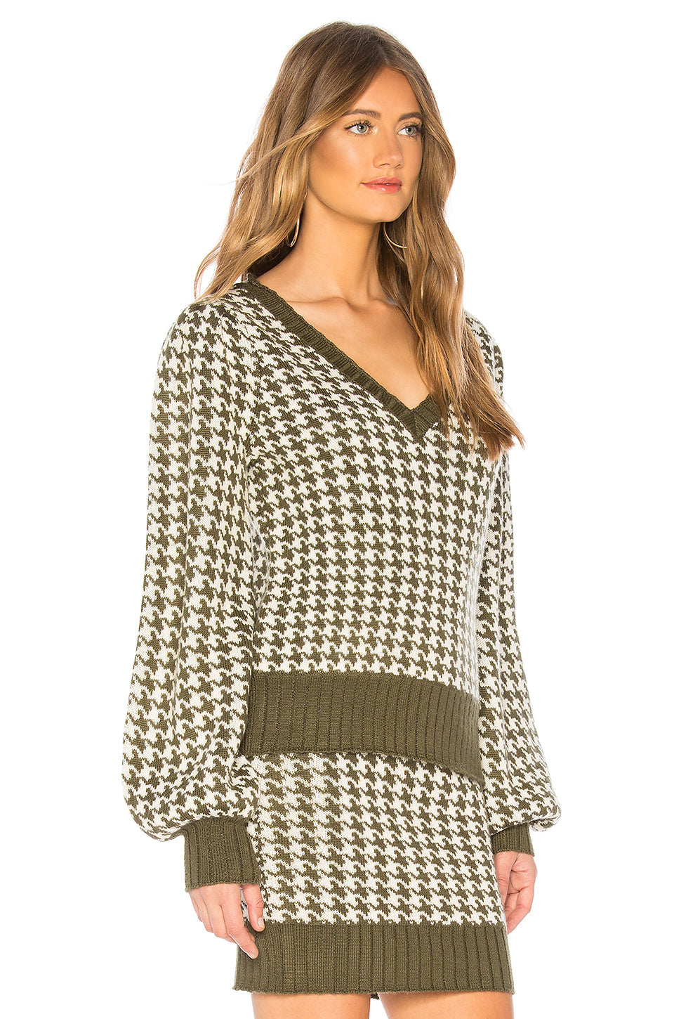 Marci Sweater in OLIVE HOUNDSTOOTH
