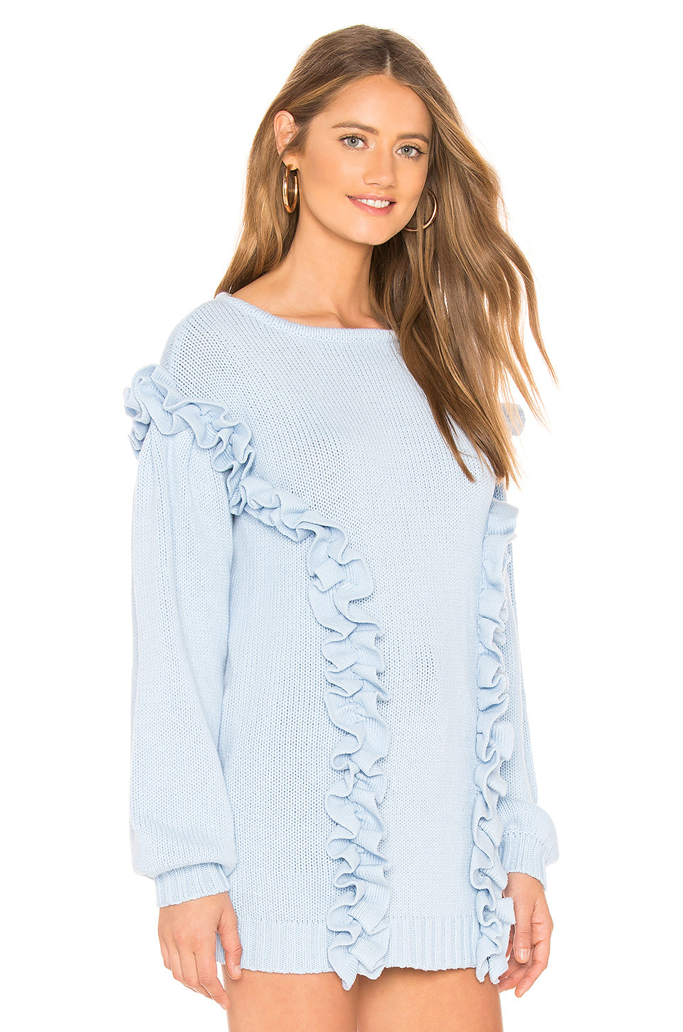 Ruffle Sweater in DUSTY BLUE